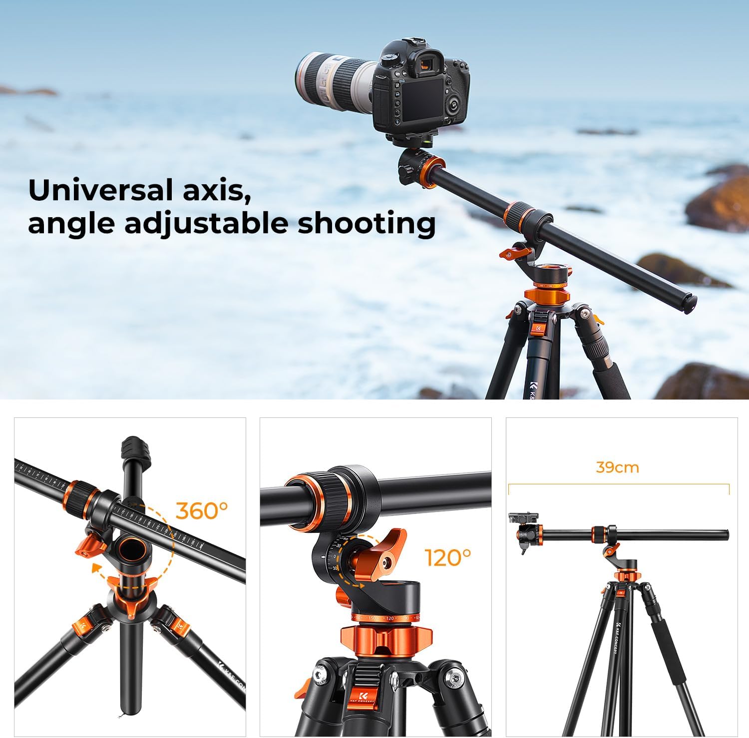 K&F CONCEPT 90''/230cm Ultra High Camera Tripod,Horizontal Overhead Shooting Travel Tripods with Metal Ball Head 10KG Load Capacity,Detachable Monopod, for Indoor and Outdoor Use T254A7+BH-28L - Image 3